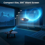 [Built-in Apps] Mini Projector with WiFi & Padding, Movie Projector 1080P HD Support Motion Keystone Correction, 180° Rotatable, Compatible with Sticks, HDMI, USB, Smart Handphones, Laptop (Black)