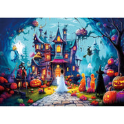 PuzzOne Halloween Puzzles for Adults 1000 Pieces Horror Haunted House | Halloween Night Castle Jigsaw Puzzle with Letters Spooky Scene with Pumpkins and Girls for Gifts Decor Dust Free, 27.5"x19.7"