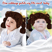 Jeere Halloween Cabbage Costume Yarn Wig, Dark Brown 1, Loop Pigtails | Yarn Hat with Twin Pigtails, Pink Bow Accents, Bangs Fringe, Infant Halloween Costume, Newborn Photo Prop for Dress up