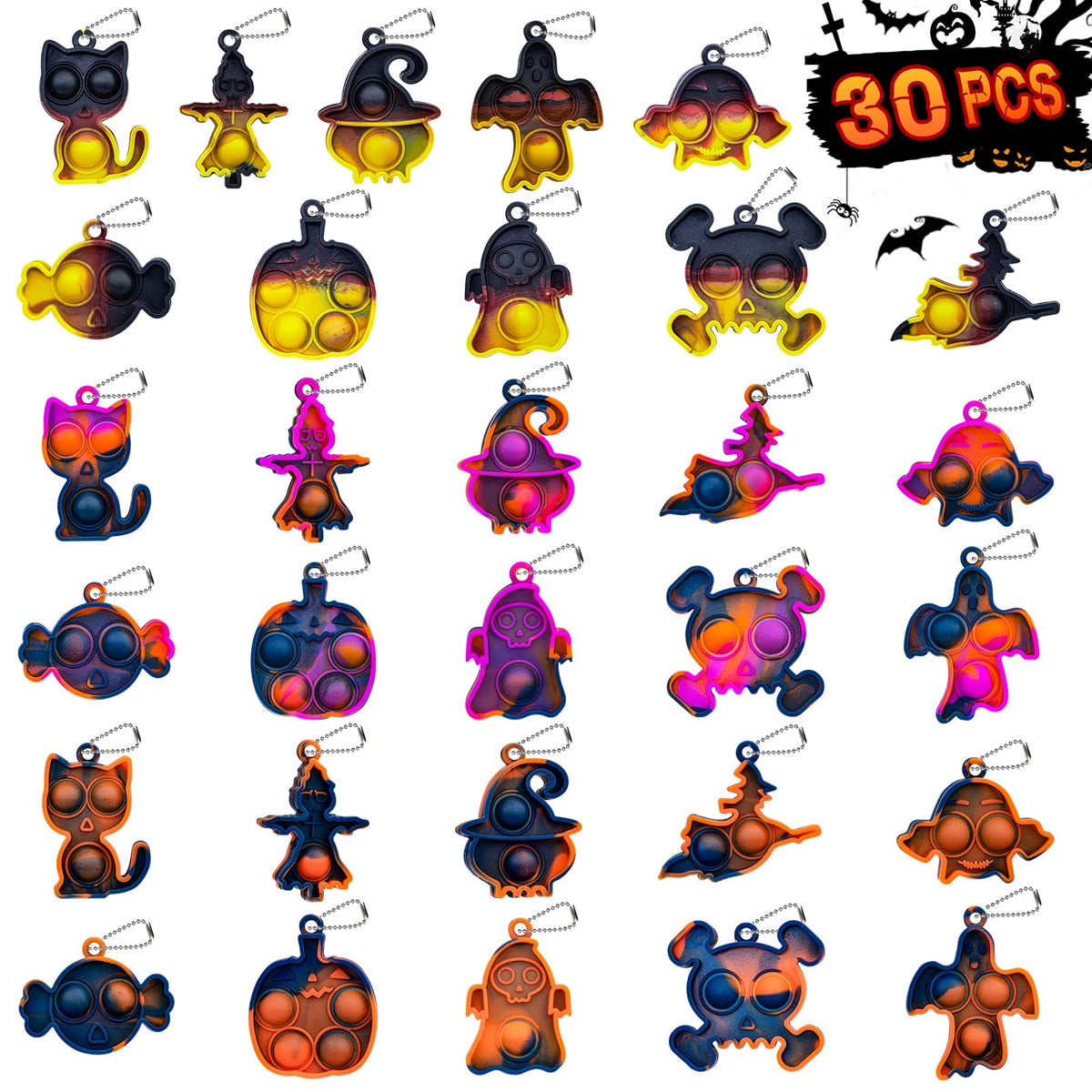 Halloween Pop Fidget Toys Bulk Its Halloween Party Favors for Kids 30 Pack | Mini Pop Keychain It Halloween Trick or Treat Goodie Bag Stuffers Fillers Fidgets for Kids Classroom Prizes Party Supplies