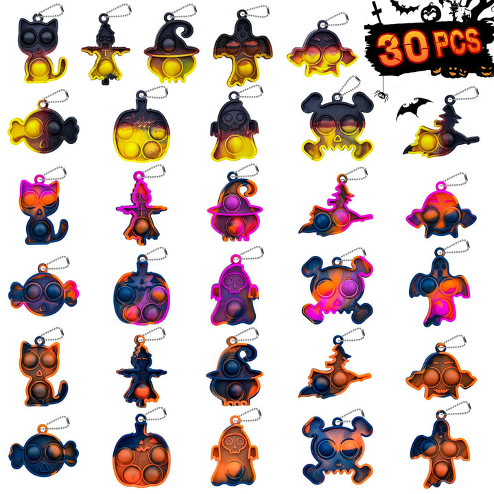 Halloween Pop Fidget Toys Bulk Its Halloween Party Favors for Kids 30 Pack | Mini Pop Keychain It Halloween Trick or Treat Goodie Bag Stuffers Fillers Fidgets for Kids Classroom Prizes Party Supplies