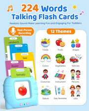 Aullsaty Talking Flash Cards for Toddlers Ages 1-3, 224 Words Montessori Speech Therapy Toys, Autism Sensory Toy, Educational Learning Speech Therapy Birthday Gifts for Boys Girls (Blue)