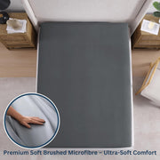 Fitted Sheet Double 135x190-2 Pack - Pre-Washed, Deep Pocket 14" - Charcoal | Bottom Sheet, Soft Brushed, Machine Washable, Shrink Resistant, Breathable, Easy Care, Hotel Quality, OEKO-TEX