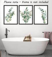 Eviepops Prints Eucalyptus Botanical Wall Art – Set of 3 Unframed Prints, Minimalist Green Plant Decor, Abstract Tropical Leaves Posters for Living Room, Bathroom, Bedroom Modern Nature Artwork (A4)