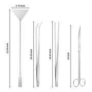 Ohtomber 4PCS Aquascape Tool Aquarium Kit with Tweezers Scissors Scraper | Rustproof Stianless Steel, Long Handle, For Trimming Scraping Reptile Feeding, Fit Aquariums Terrariums, Tank Maintenance Set