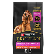 Purina Pro Plan Sensitive Skin & Stomach Dry Dog Food, Salmon, 30 lb Bag | Real Salmon & Rice Formula, with prebiotic fiber, easily digestible with omega-6 fatty acids for a healthy skin and coat