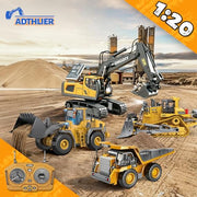 Remote Control Excavator (11-Channel), Dump Truck, Bulldozer, Loader (9-Channel), 2.4GHz Remote Control Construction Vehicles, Made of ABS, with Cool Lights and Sound Effects, 4-Pcs