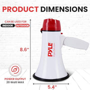 Pyle 20W Megaphone Bullhorn - 5.4'' x 8.6'' Portable Megaphone, Projection Range 1000 Sq. Yards, Voice Talking & Siren Alert, Shoulder Strap, Battery Operated, (White)