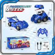 Dinosaur Transforming RC Car with LED Lights, One-Key Robot Conversion