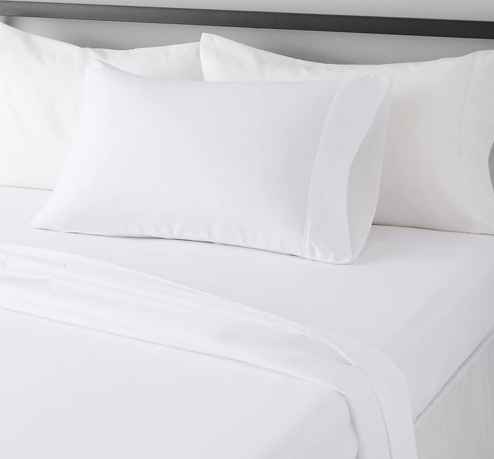 Amazon Basics Lightweight Breathable Wrinkle-Free Brushed Microfiber 3-Piece Bed Sheet Set with 14-Inch Deep Pockets, Twin, Bright White, Solid
