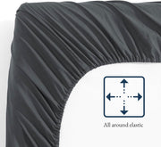 Fitted Sheet Double 135x190-2 Pack - Pre-Washed, Deep Pocket 14" - Charcoal | Bottom Sheet, Soft Brushed, Machine Washable, Shrink Resistant, Breathable, Easy Care, Hotel Quality, OEKO-TEX