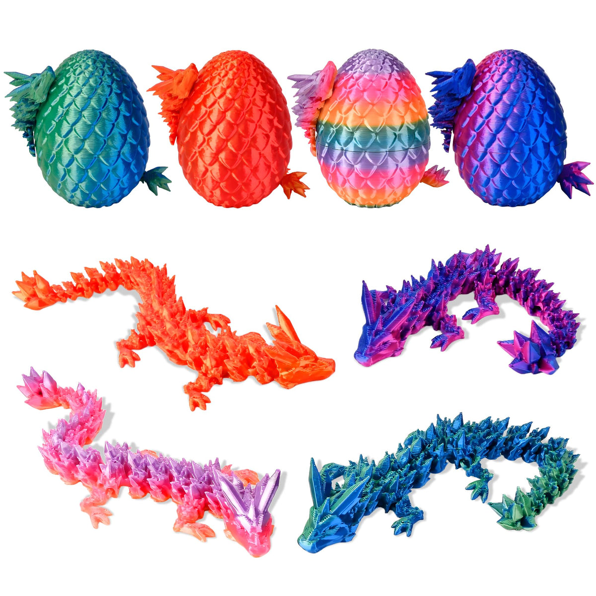 3D Printed Animals Dragon Toys Eggs, Christmas Stocking Stuffers for Kids | Birthday Gifts for Teen Girls Boys 4PCS Mini Crystal Dragon Toys for Ages 8-13 Year Old Easter Basket Fillers Essentials