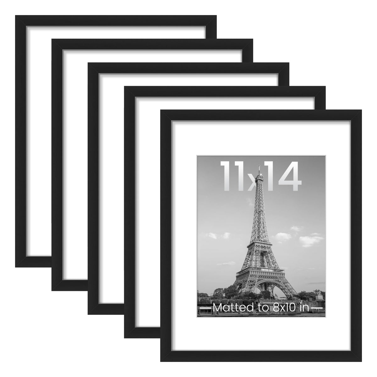 upsimples 11x14 Picture Frame, Gallery Wall Frames Set of 5, Black | Photo Frame Collage Wall Decor, 11 x 14 Frame, 8x10 Frame with Mat for Family, Baby, Hallway, Diamond, Christmas