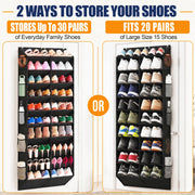 UVIAHOMI 20-30 Pairs Over the Door Shoe Organizer with Side Mesh Pockets | Black 10-Tier Hanging Shoe Storage for Closet, Breathable Door Shoe Rack Holds Sneakers, Boots, Heels & Daily Essentials