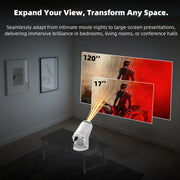 Wirelss Mini projector, WIFI6&Bluetooh with wired screen sync 4K 1080P portable projector 180° rotation. 17-130" screen video projector. Compatible with smartphones, laptops.