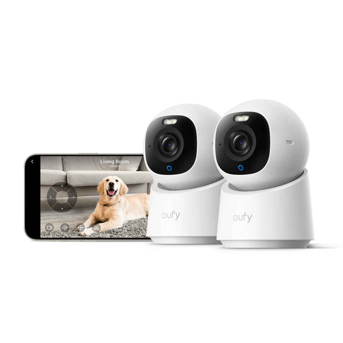 eufy Security 4K Indoor Camera E30, No Subscription, Pan and Tilt | AI Tracking, Color Night Vision, Pet/Baby/Nanny Camera with Two-Way Audio, Human/Pet Detection, Works with HomeKit (2-Pack)