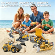 Remote Control Excavator (11-Channel), Dump Truck, Bulldozer, Loader (9-Channel), 2.4GHz Remote Control Construction Vehicles, Made of ABS, with Cool Lights and Sound Effects, 4-Pcs