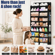 UVIAHOMI 20-30 Pairs Over the Door Shoe Organizer with Side Mesh Pockets | Black 10-Tier Hanging Shoe Storage for Closet, Breathable Door Shoe Rack Holds Sneakers, Boots, Heels & Daily Essentials
