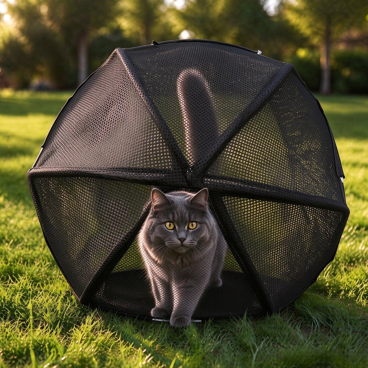 360°Panoramic Rolling Cat Playpen Cat Hamster Ball for Outside | Foldable Breathable Mesh Pet Playpen with Zipper, Portable Lightweight Ball Cage for Indoor Cats, Travel, Lawn & Backyard