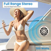 Pyle Marine Speakers, Waterproof, Weather Resistant, 8 Inch Dual, 10 Inch Outer Frame, 300 Watt Power, Poly Carbon Cone, Cloth Surround, Includes Mounting Hardware and Wires, White, PLMR82