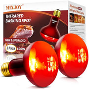 MIXJOY 100W Infrared Heat Lamp Bulbs, 2 Pack Reptile Infrared Heat Emitter Red Heat Lamp Bulbs Infrared Basking Light Bulbs for Reptiles, Bearded Dragon, Lizard, Tortoise, Chickens, Pets