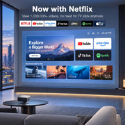 5000ANSI 4K Smart Projector with WiFi and Bluetooth, 3D Dolby Audio | Now with Netflix ,Auto Keystone, 360° Rotatable Stand, Ultra Low Noise, Outdoor Home Theater, HDMI, USB