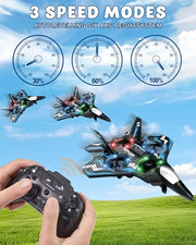 JoyRapt Drones for Kids Foam RC Plane, Remote Control Airplane | Toys Gifts for 6 8 10 Years Old Boys, Jet Helicopter Drones with LED Lights 360° Flip, 2 Rechargeable Batteries