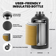 RAYMYLO Insulated Water Bottle 64 oz, Triple Wall Vacuum Stainless Steel | (Cold for 48 Hrs), Leak Proof & Non-BPA, Half Gallon Water Flask Jug with Paracord Handle & Straw Spout Lids