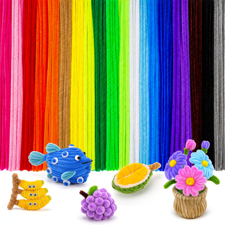Caydo 200PCS Thick Pipe Cleaners Craft, 20 Colors Chenille Stems | for Arts and Crafts Projects, Fuzzy Limpia Pipas for Creative DIY Decorations and Educational Toys