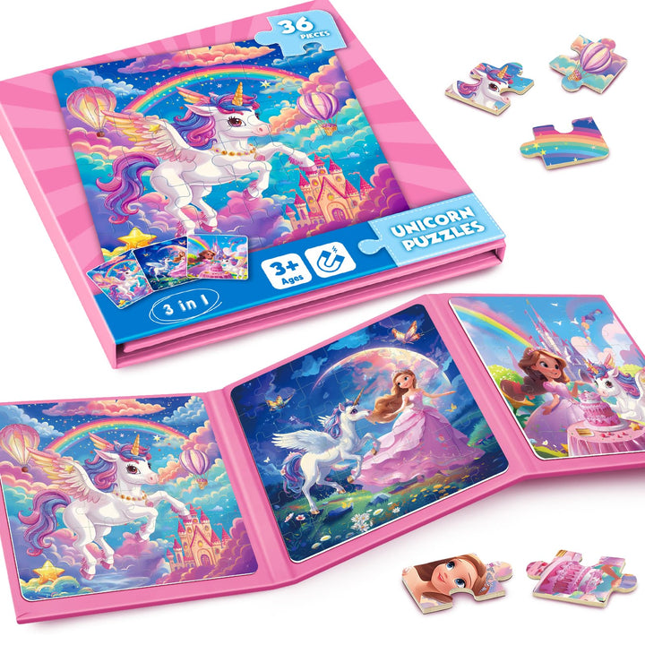 Homicozy Magnetic Puzzles for Toddler Kids 3-8, Unicorn Princess Travel Toy | 36-Piece Magnetic Puzzle for Kids Ages 3-5 4-6, Car Airplane Road Trip Activities, Quiet Screen-Free Game, Girl Birthday Gift