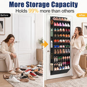 UVIAHOMI 20-30 Pairs Over the Door Shoe Organizer with Side Mesh Pockets | Black 10-Tier Hanging Shoe Storage for Closet, Breathable Door Shoe Rack Holds Sneakers, Boots, Heels & Daily Essentials