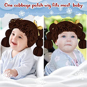 Jeere Halloween Cabbage Costume Yarn Wig, Dark Brown 1, Loop Pigtails | Yarn Hat with Twin Pigtails, Pink Bow Accents, Bangs Fringe, Infant Halloween Costume, Newborn Photo Prop for Dress up
