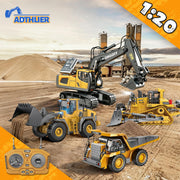 Remote Control Excavator (11-Channel), Dump Truck, Bulldozer, Loader (9-Channel), 2.4GHz Remote Control Construction Vehicles, Made of ABS, with Cool Lights and Sound Effects, 4-Pcs