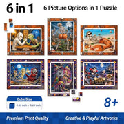 TOSY Picture Cube Halloween Spooky Fun: 6-in-1 Magnetic Picture Puzzle, 80 Blocks, 480 Puzzle Faces, 0.63 in, B052, Seamless UV Art, Display-Ready Frame, Collectible, STEM/STEAM Gift for Kids & Adults