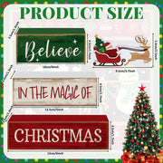 Lineshading 4 Pcs Christmas Table Decorations Wooden Stacked Block Santa | Rustic Farmhouse Block Sign with Believe Message, Tiered Tray Decor for Home Shelf, Xmas Decorations for Mantel Party