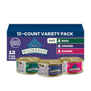 Blue Buffalo Wilderness Variety Pack Adult Paté Wet Cat Food, 3 oz, 12 ct | Chicken, Salmon, and Duck Patés (4 of Each), High Protein & Grain-Free Recipes, Supports Daily Hydration