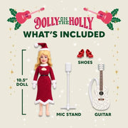 Dolly on the Holly Plush Doll - Holiday Dolly Parton Mantel Doll | Dolly Parton Plush Elf Collectible with Removable Red Dress, Santa Hat, Microphone and Guitar Accessories
