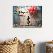 Banksy Canvas Wall Art for Living Room Little Girl with Pink Balloons Print | Love Beyond Words Inspirational Quotes Graffiti Wall Art Framed Street Funky Pop Art for Bedroom Hallway Home Decor 30x40cm