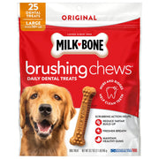 Milk-Bone Brushing Chews Large Daily Dental Dog Treats, 33.7 oz Bag | 25 treats, chicken flavored, VOHC accepted dental chews, helps clean teeth and freshen breath, for large dogs 50 lbs and up