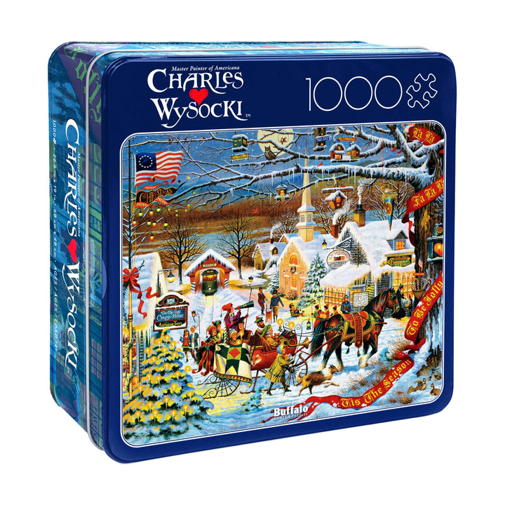 Buffalo Games Charles Wysocki, 1000 Piece Puzzle for Adults, Collector Tin | Keepsake Tin Storage, Full Color Poster, Precision Cut Pieces, Classic Adult Challenge, Christmas Scene, Jigsaw Puzzle