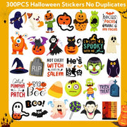 300PCS Halloween Stickers Bulk for Kids, Halloween Goodie Bag Stuffers | Waterproof Vinyl Pumpkin Stickers for Water Bottle Teens Adults, Halloween Games Party Favors Treats Supplies(No Duplicates)
