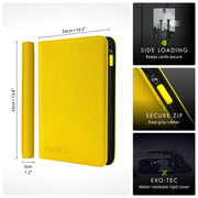 Vault X 9 Pocket Zip Trading Card Binder 360 Cards Exo-Tec (Yellow) | Holds 360 standard-size TCG cards in 20 side-loading 9-pocket pages. Padded, water-resistant Exo-Tec cover.