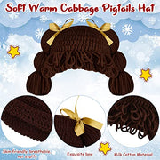 Jeere Halloween Cabbage Costume Yarn Wig, Dark Brown 1, Loop Pigtails | Yarn Hat with Twin Pigtails, Pink Bow Accents, Bangs Fringe, Infant Halloween Costume, Newborn Photo Prop for Dress up