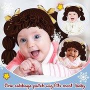 Jeere Halloween Cabbage Costume Yarn Wig, Dark Brown 1, Loop Pigtails | Yarn Hat with Twin Pigtails, Pink Bow Accents, Bangs Fringe, Infant Halloween Costume, Newborn Photo Prop for Dress up