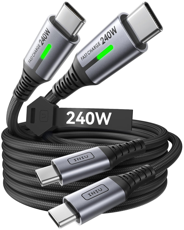 INIU 240W USB C to USB C Cable, [6.6ft+6.6ft] Fast Charging Type C Cord | Nylon Braided, Fast Charging, LED Indicator, USB-C Data Transfer, for iPhone 18 17 16 Pro, MacBook Pro, iPad, Samsung S26 etc