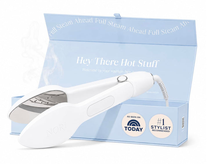 Nori Press Travel Steam Iron - Handheld Iron w/ 6 Fabric Settings - White