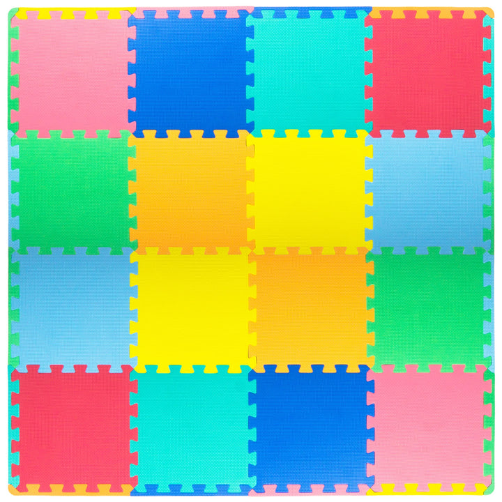 ProSource Play Mat, Soft Foam Floor Tiles for Kids, Interlocking EVA Panels for Playpen Use, Crawling Development Surface, Safe Non-Toxic Flooring, 16 Tiles, Multicolor