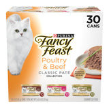 Purina Fancy Feast Classic Pate Wet Cat Food, 3 oz Cans, 30-Pack | Variety Pack, grain free recipes crafted with poultry and beef, made with no artificial colors or preservatives