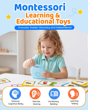 Aullsaty Talking Flash Cards for Toddlers Ages 1-3, 224 Words Montessori Speech Therapy Toys, Autism Sensory Toy, Educational Learning Speech Therapy Birthday Gifts for Boys Girls (Blue)