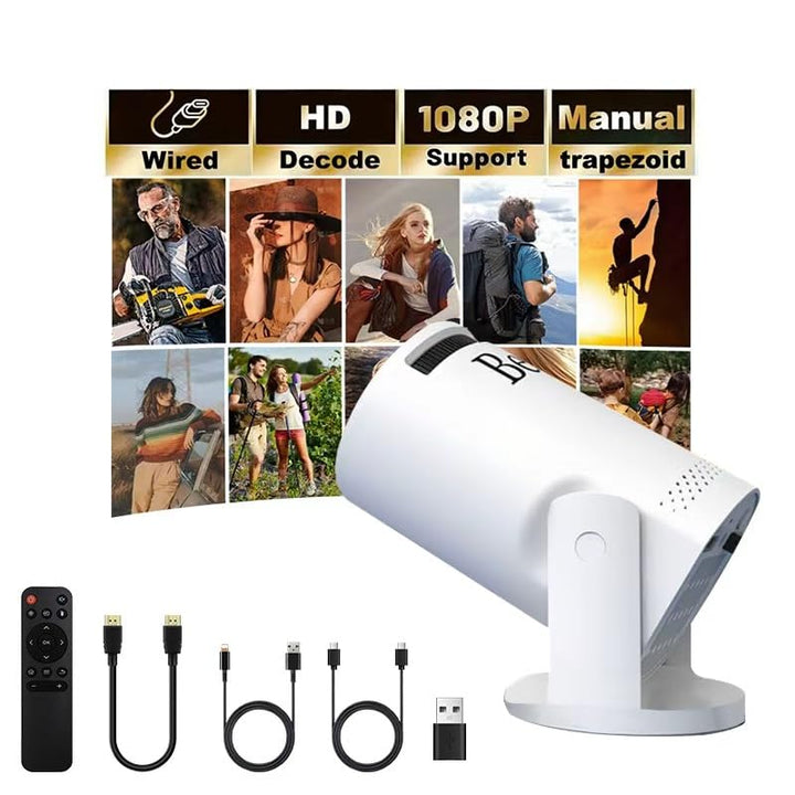 Wirelss Mini projector, WIFI6&Bluetooh with wired screen sync 4K 1080P portable projector 180° rotation. 17-130" screen video projector. Compatible with smartphones, laptops.